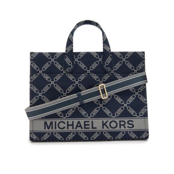 Michael Kors Gigi Large Grab Monogram Denim Tote Bag, Navy, NWT - Picture 10 of 15